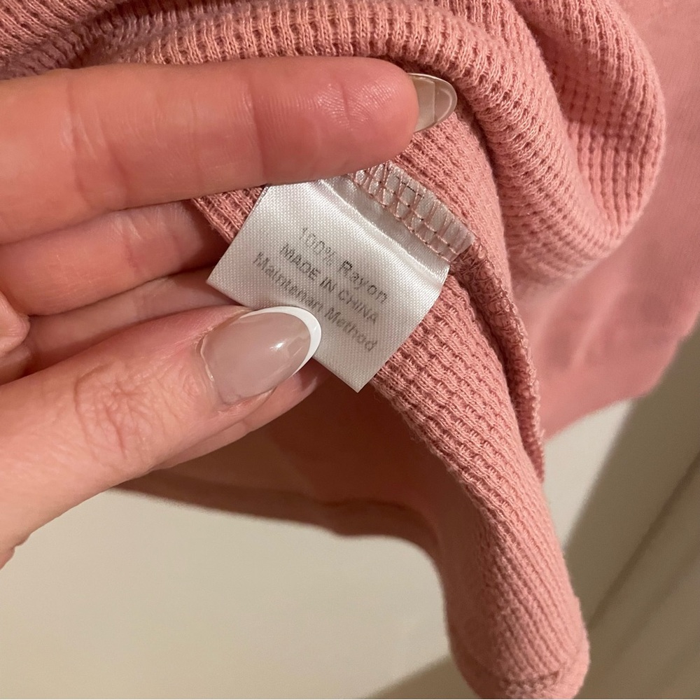 Pink Waffle Knit Lounge Pajama Set - Picture 7 of 11